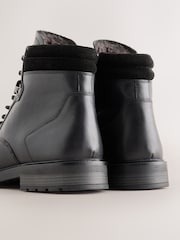 Black Leather Zip-Up Borg Lined Boots - Image 3 of 7