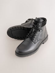 Black Leather Zip-Up Borg Lined Boots - Image 5 of 7