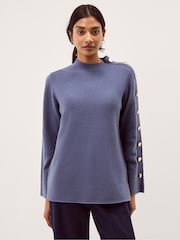 Monsoon Blue Breda Funnel Neck Button Jumper - Image 1 of 4