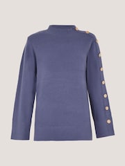 Monsoon Blue Breda Funnel Neck Button Jumper - Image 4 of 4