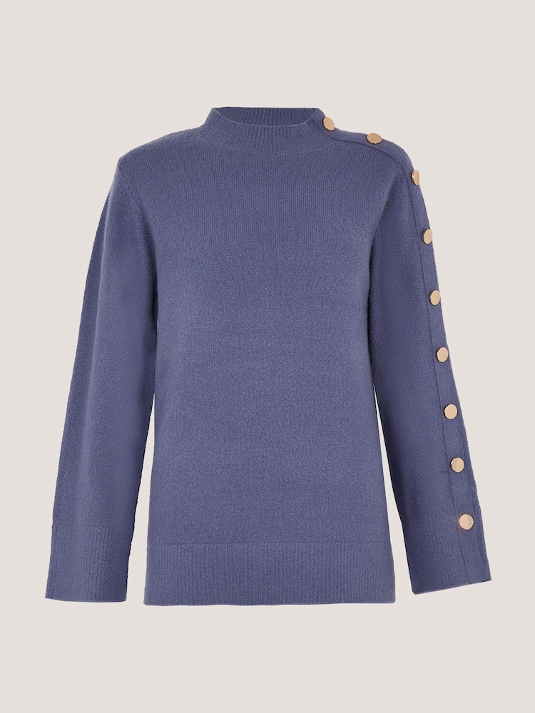 Monsoon Blue Breda Funnel Neck Button Jumper - Image 4 of 4 Monsoon Blue Breda Funnel Neck Button Jumper - Image 4 of 4