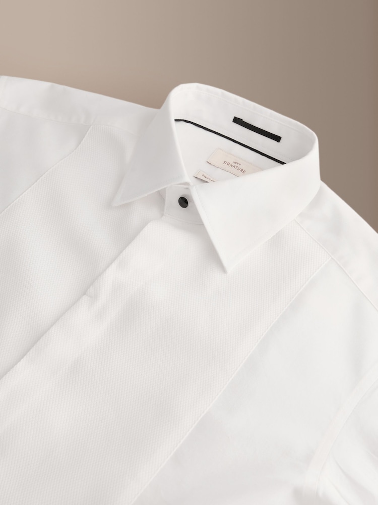 White Signature Pleated Double Cuff  Shirt with Bow Tie And Silver Cufflink - Image 10 of 10