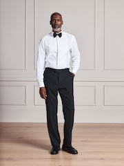 White Signature Pleated Double Cuff  Shirt with Bow Tie And Silver Cufflink - Image 2 of 10