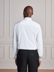 White Signature Pleated Double Cuff  Shirt with Bow Tie And Silver Cufflink - Image 3 of 10