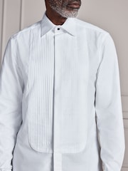 White Signature Pleated Double Cuff  Shirt with Bow Tie And Silver Cufflink - Image 5 of 10