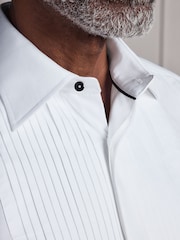 White Signature Pleated Double Cuff  Shirt with Bow Tie And Silver Cufflink - Image 6 of 10