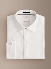 White Signature Pleated Double Cuff  Shirt with Bow Tie And Silver Cufflink - Image 8 of 10