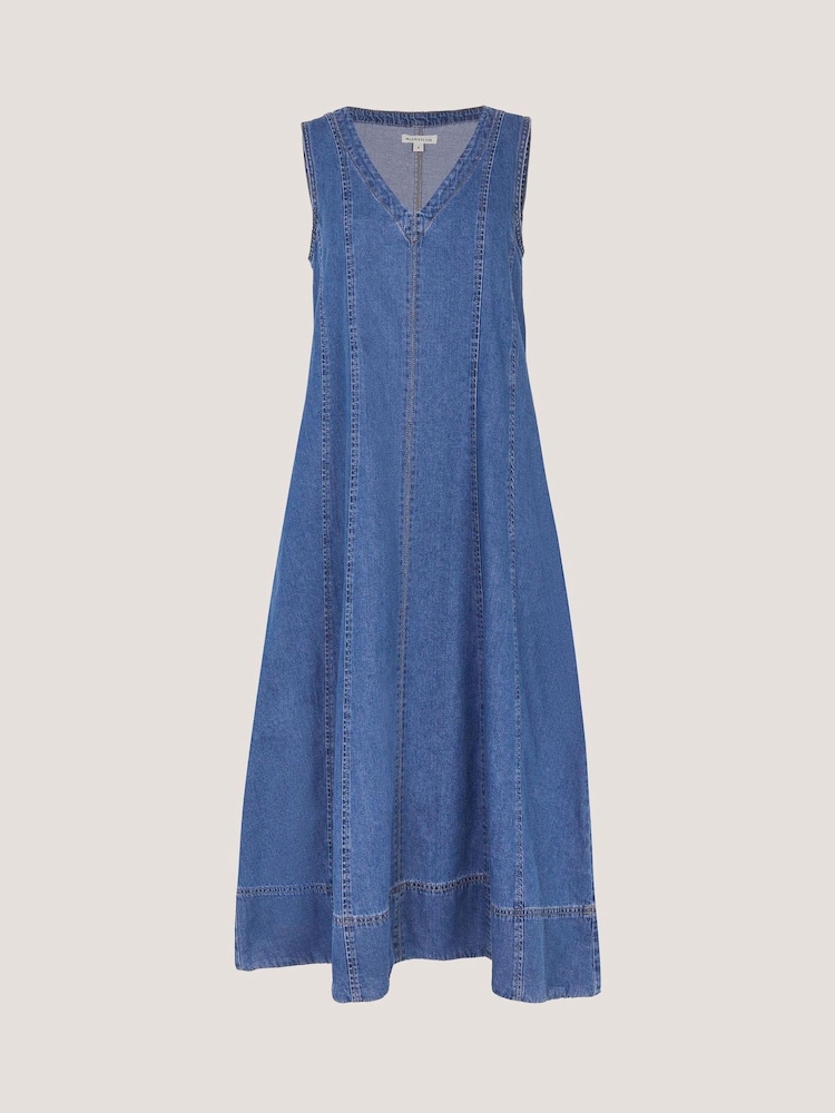 Monsoon Blue Tessa Sleeveless Denim Midi Dress - Image 5 of 5