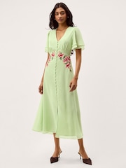 Monsoon Green Coraline Floral Embroidered Midi Dress - Image 1 of 5