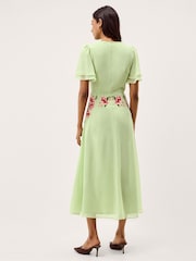 Monsoon Green Coraline Floral Embroidered Midi Dress - Image 2 of 5