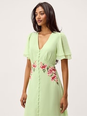 Monsoon Green Coraline Floral Embroidered Midi Dress - Image 3 of 5