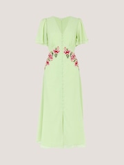 Monsoon Green Coraline Floral Embroidered Midi Dress - Image 5 of 5