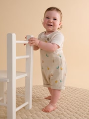Purebaby Natural Turtle Broderie Dungaree and T-Shirt Set - Image 1 of 7