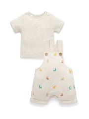 Purebaby Natural Turtle Broderie Dungaree and T-Shirt Set - Image 2 of 7