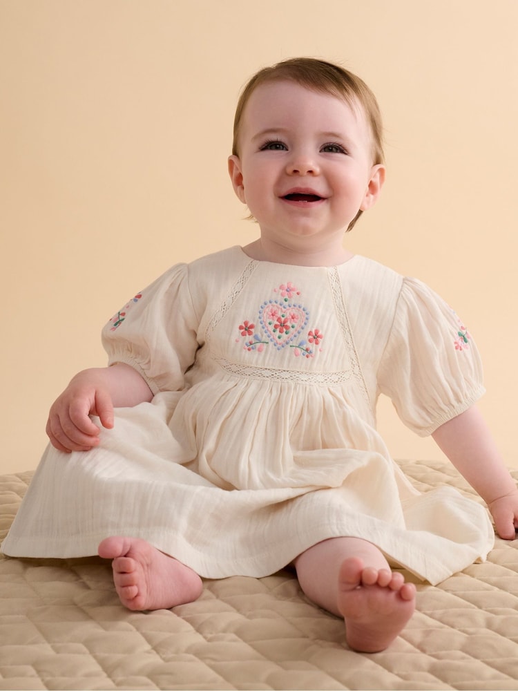 Purebaby Embroidered Dress - Image 1 of 7 Purebaby Embroidered Dress - Image 1 of 7