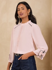 Love & Roses Light Pink Bow Cuff Detail 3/4 Sleeve Blouse - Image 1 of 5