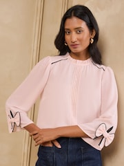 Love & Roses Light Pink Bow Cuff Detail 3/4 Sleeve Blouse - Image 4 of 5