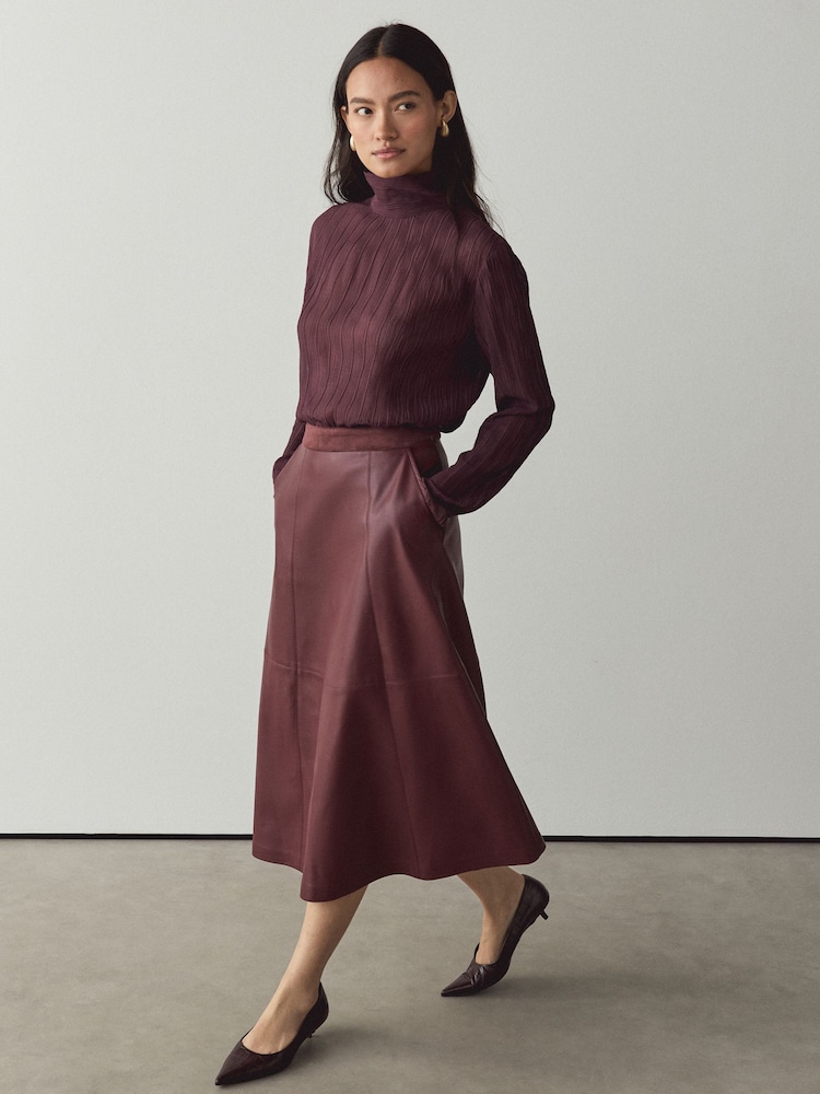 Wine Textured Funnel Neck Long Sleeve Top - Image 2 of 7