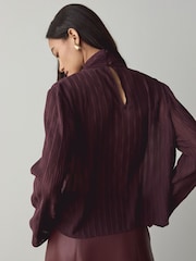 Wine Textured Funnel Neck Long Sleeve Top - Image 3 of 7