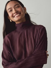 Wine Textured Funnel Neck Long Sleeve Top - Image 4 of 7