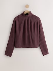 Wine Textured Funnel Neck Long Sleeve Top - Image 5 of 7