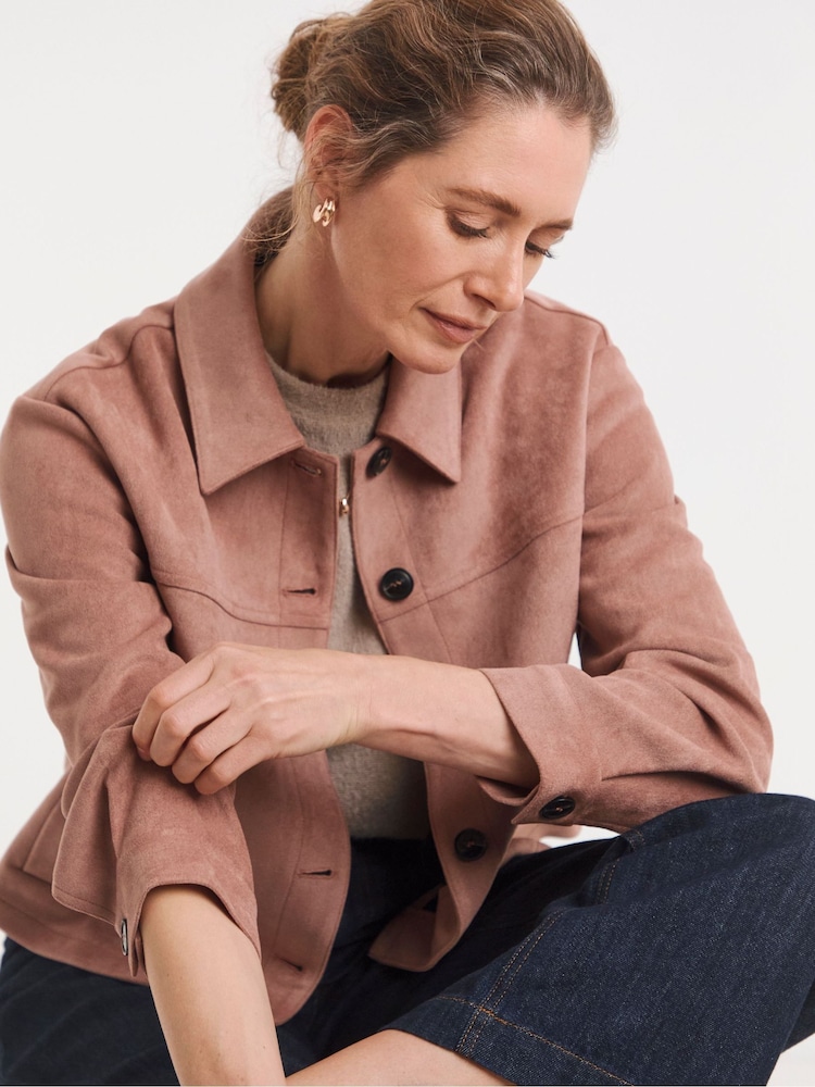 JD Williams Pink Suedette Trucker Jacket - Image 1 of 4