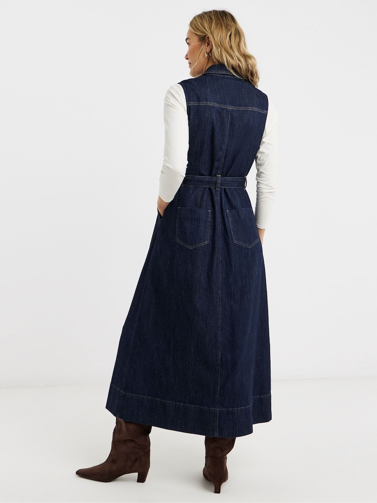 JD Williams Blue Sleeveless Pocket Front Denim Midaxi Dress - Image 2 of 4