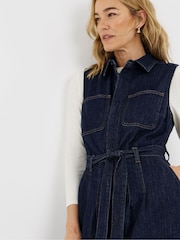 JD Williams Blue Sleeveless Pocket Front Denim Midaxi Dress - Image 3 of 4