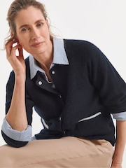 JD Williams Blue Contrast Bomber Style Knitted Cardigan - Image 1 of 4