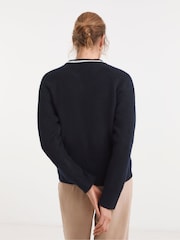 JD Williams Blue Contrast Bomber Style Knitted Cardigan - Image 3 of 4
