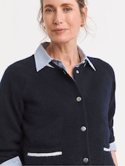 JD Williams Blue Contrast Bomber Style Knitted Cardigan - Image 4 of 4