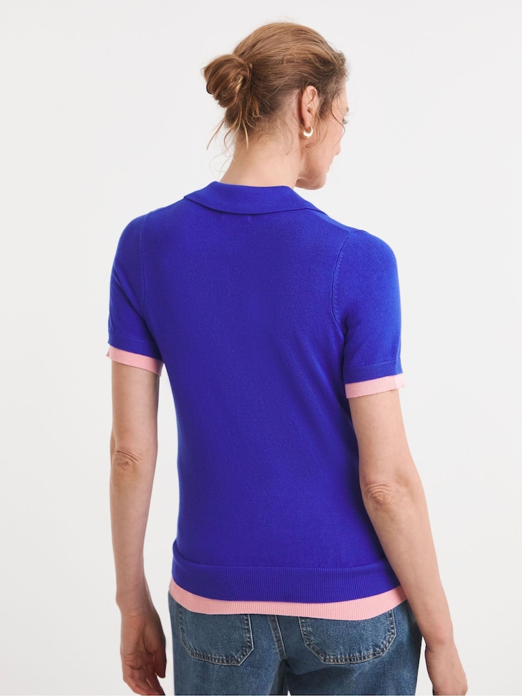 JD Williams Blue Contrast Short Sleeve Collar Jumper - Image 2 of 4 JD Williams Blue Contrast Short Sleeve Collar Jumper - Image 2 of 4