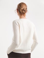 JD Williams Cream Ribbed Tie Front Cardigan - Image 2 of 4