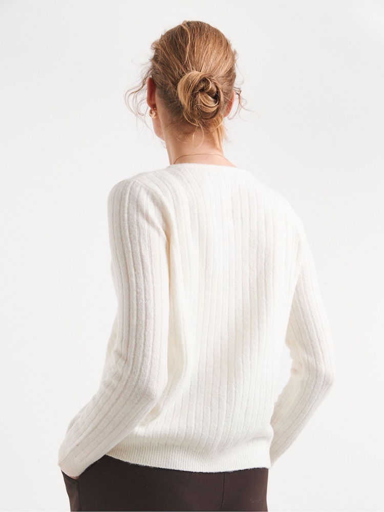 JD Williams Cream Ribbed Tie Front Cardigan - Image 2 of 4