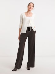 JD Williams Cream Ribbed Tie Front Cardigan - Image 3 of 4