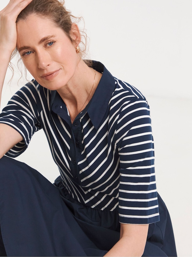 JD Williams Blue Stripe Rib 2 In 1 Dress - Image 1 of 4