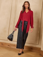 Love & Roses Red Lace Cuff Pussybow Blouse - Image 3 of 4