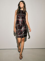 Red/Black Check Sequin Mini Skirt - Image 1 of 5