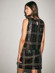 Red/Black Check Sequin Mini Skirt - Image 2 of 5