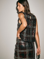 Red/Black Check Sequin Mini Skirt - Image 3 of 5