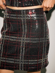 Red/Black Check Sequin Mini Skirt - Image 5 of 5