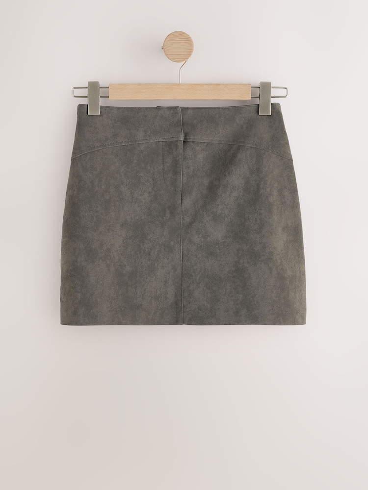 Grey Faux Leather Suedette Mini Skirt - Image 1 of 3 Grey Faux Leather Suedette Mini Skirt - Image 1 of 3