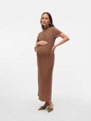 Mamalicious Brown Maternity Textured Jersey Short Sleeve Midaxi Dress - Image 1 of 4
