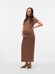 Mamalicious Brown Maternity Textured Jersey Short Sleeve Midaxi Dress - Image 3 of 4