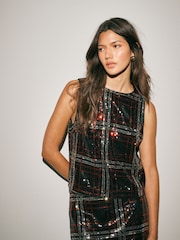 Red/Black Check Sequin Sleeveless Top - Image 2 of 4