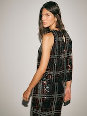 Red/Black Check Sequin Sleeveless Top - Image 3 of 4