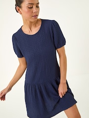 Roman Blue Petite Textured Low Hem Dress - Image 1 of 5