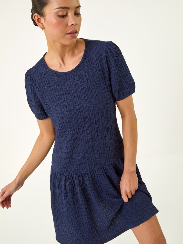 Roman Blue Petite Textured Low Hem Dress - Image 1 of 5 Roman Blue Petite Textured Low Hem Dress - Image 1 of 5