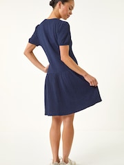 Roman Blue Petite Textured Low Hem Dress - Image 3 of 5