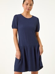 Roman Blue Petite Textured Low Hem Dress - Image 4 of 5